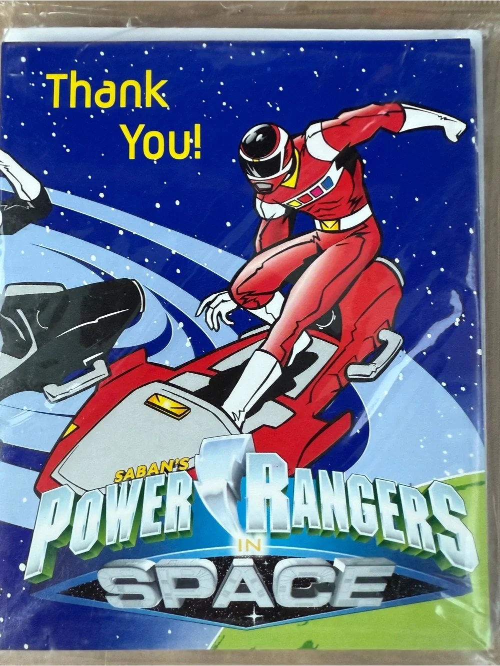 Vintage 1998 Power Rangers in Space Thank You Cards - Blue, Red, White 8 Cards